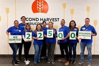 Volunteering with the Redwood Shores Branch at the Second Harvest of Silicon Valley Food Bank.