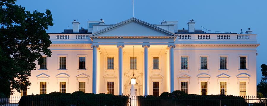 The White House at night.