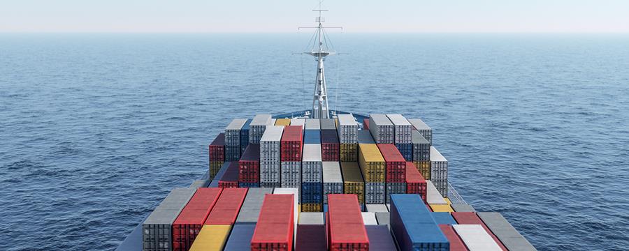 Large cargo vessel sailing on the sea