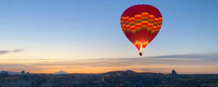 Hot air balloon at sunrise.
