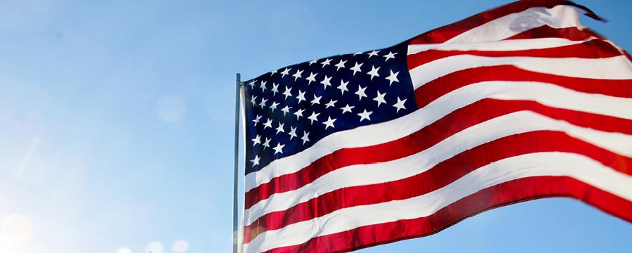 American flag waving in the wind.