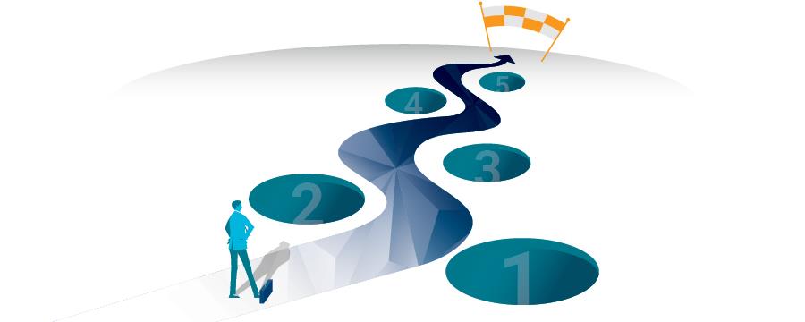 An infographic of a person walking on a path with numbers and a flag