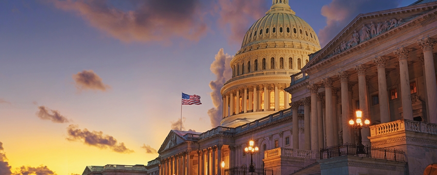 The U.S. Capitol Building at sunset.