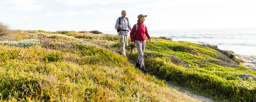 Senior couple hiking.