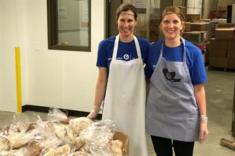 Jennifer & Laurie packaged over 800lbs of baked bread from local bakeries for the Food Depot.