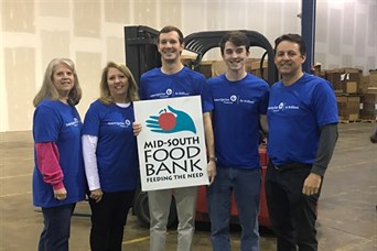 Giles Financial Group regularly volunteers at the Mid South Food Bank. 